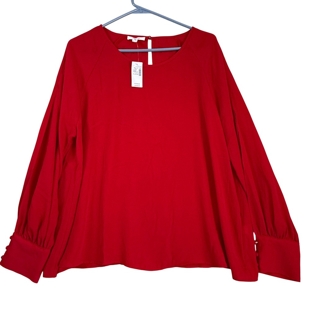 Maurices Red Long Split Sleeve Keyhole Balloon Button Cuff Blouse Plus Size XL